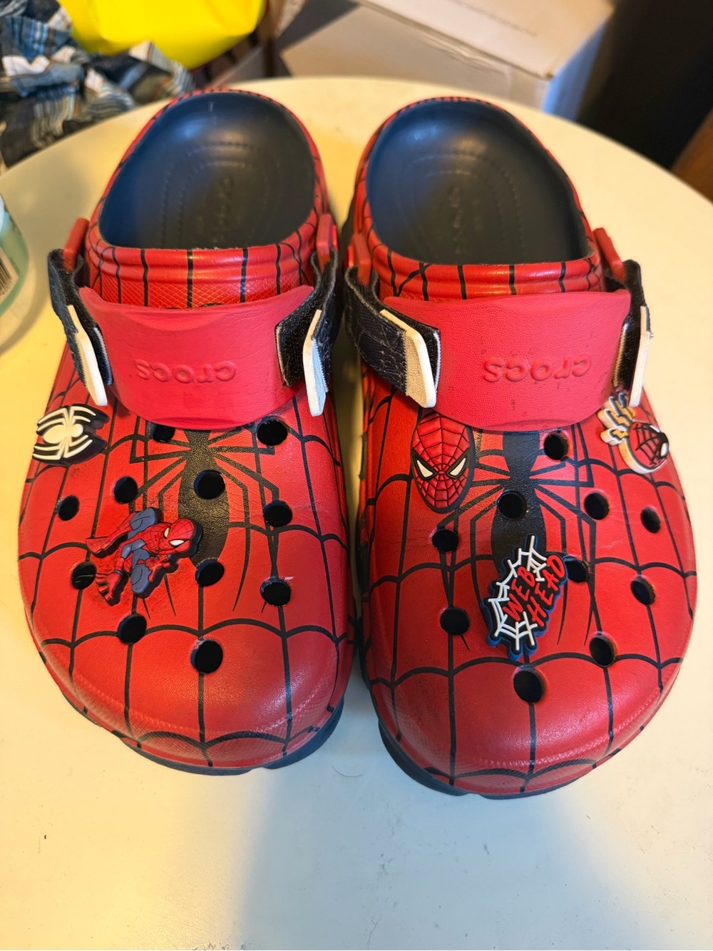 CROCS Mens size 9M/11W Red Spider-Man Themed Clog Sandals